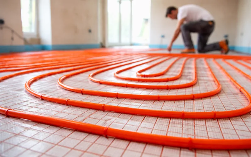 Installation plancher chauffant tubes PER dans chape en Brabant Wallon