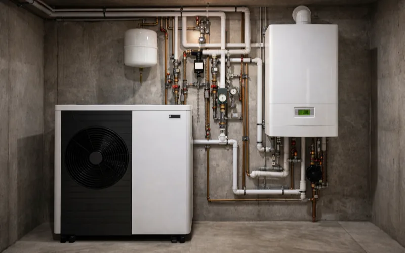 Pompe à chaleur hybride installée dans une maison à Lasne