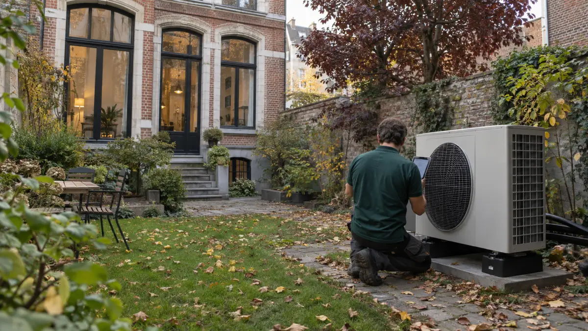 Installation de pompe à chaleur derrière une maison de maître à Uccle — Pompe à chaleur BW